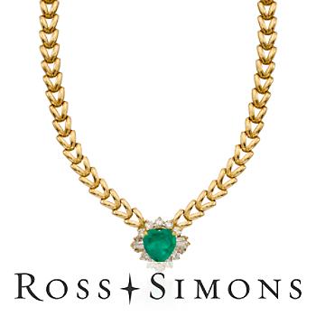 C.1980 Vintage 2.35ct Heart-Shaped Emerald, .90ct t.w. Diamond Necklace. 17" vintage emerald jewelry