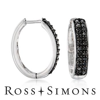 .75 ct. t.w. Black Diamond Hoop Earrings In Sterling Silver. Hoop Earrings"