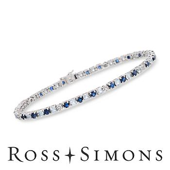 3.40ct t.w. Sapphire, 1.90ct t.w. Aquamarine, .15ct t.w. Diamond Tennis Bracelet