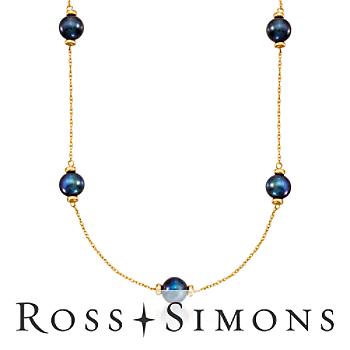 9.10mm Black Cultured Pearl Station Necklace In 14kt Yellow Gold