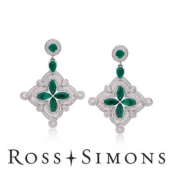 7.00ct t.w. Emerald, .50ct t.w. Diamond Drop Earrings In Silver may birthstone jewelry
