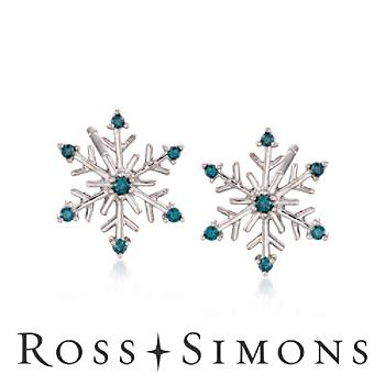 .10 ct. t.w. Blue Diamond Snowflake Earrings In 14kt White Gold"