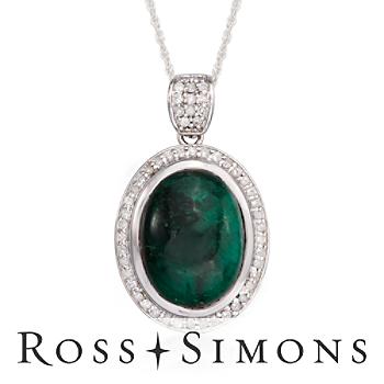 17.55ct Cabochon Emerald, .90ct t.w. Diamond Pendant Necklace . 18