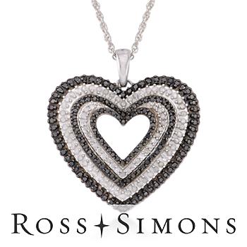 1.25ct t.w. Black, White Diamond Heart Pendant Necklace. 18