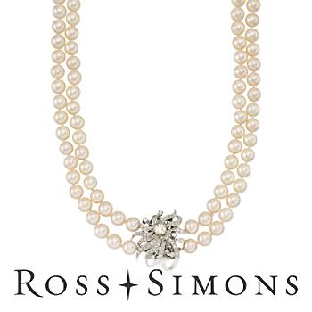 C. 1950 Vintage 7.6mm Cultured Pearl, 1.55ct t.w. Diamond Necklace. 32" vintage pearl jewelry