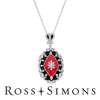 .15ct t.w. Diamond Scroll Pendant Necklace, Enamel In Silver. 16