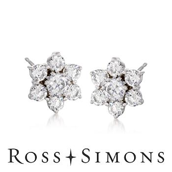 1.75 ct. t.w. CZ Floral Stud Earrings In Sterling Silver