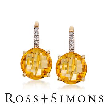 8.00 ct. t.w. Citrine Earrings with Diamonds in 14kt Yellow Gold"