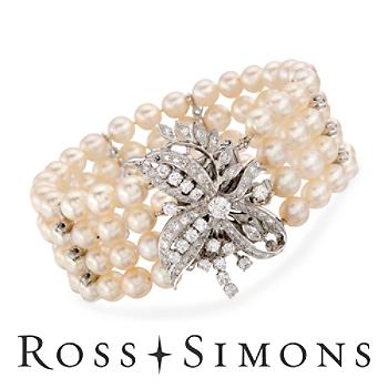 C. 1950 Vintage 6.25mm Cultured Pearl, 3.50ct t.w. Diamond Bracelet. 7.25" vintage pearl jewelry