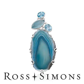 Agate, Calcite Pendant, 5.00ct t.w. Blue Topaz In Silver
