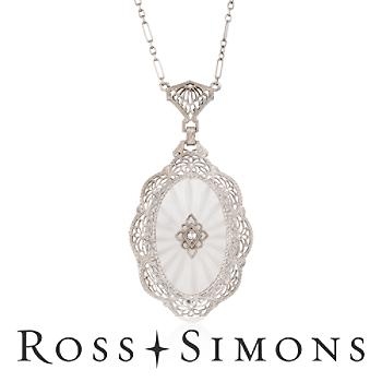 C. 1950 Vintage Rock Crystal Quartz Necklace, Diamonds In 14kt Whte Gold. 16