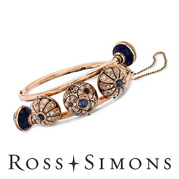 C. 1950 Vintage 2.30ct t.w. Sapphire, 3.50ct t.w. Diamond Bangle Bracelet. 6.5