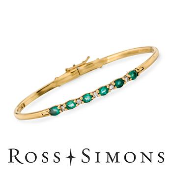 C. 1990 Vintage 1.20ct t.w. Emerald, .20ct t.w. Diamond Bangle Bracelet. 6.5