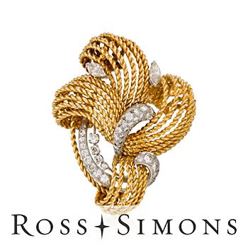 C. 1960. 1.45 ct. t.w. Diamond Rope Pin In 18kt Yellow Gold. Pin