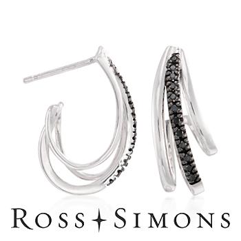 .18 ct. t.w. Black Diamond Triple-Hoop Earrings In Sterling Silver