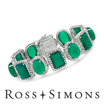 Green Agate and Diamond Geometric Bracelet In Sterling Silver