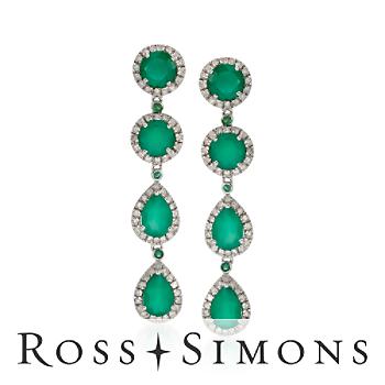 Green Onyx Earrings With Diamonds and Emeralds In Sterling Silver