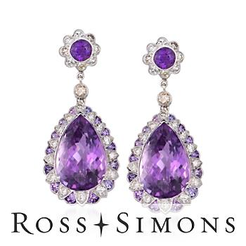 C. 1990 Vintage 23.40 ct.T.W. Amethyst, 1.50ct t.w. Diamond Earrings Vintage Amethyst Earrings