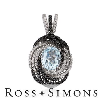 Black, White Diamond, Aquamarine Swirl Pendant In 18kt White Gold