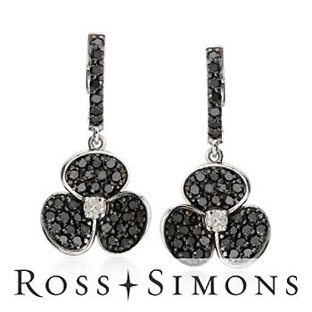 1.75ct t.w. Black, White Diamond Clover Earrings In 14kt White Gold black diamond earrings for women