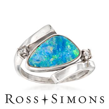 Opal and Diamond Ring In Sterling Silver