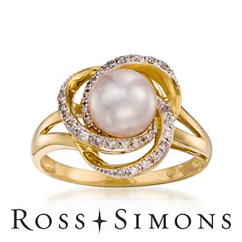 7mm Cultured Pearl, .15ct t.w. Diamond Ring In Gold. Size 7