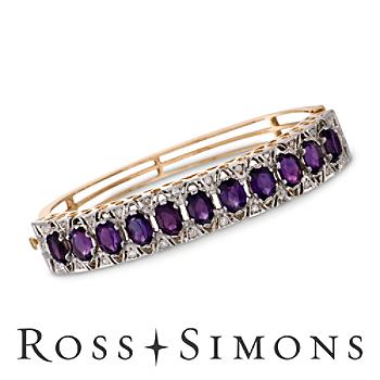 C. 1950 Vintage .75ct t.w. Diamond, 9.35ct t.w. Amethyst Bangle Bracelet. 6.25" february birthstone bracelets