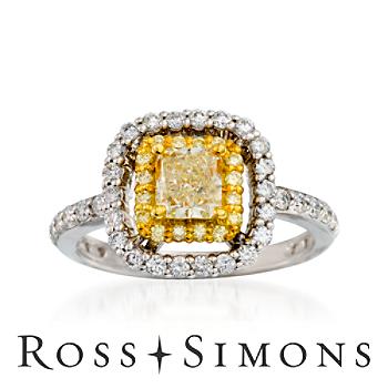 1.35ct t.w. Yellow, White Diamond Engagement Ring In Gold. Size 6.5