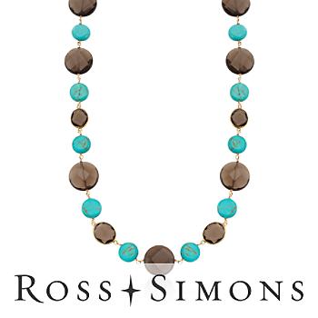 125.00ct t.w. Smoky Quartz, Turquoise Necklace In Gold, Vermeil