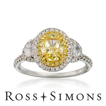 1.34ct Fancy Yellow Diamond Ring, .73ct t.w. Diamonds In Gold