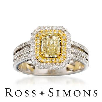 .88ct Fancy Yellow Diamond Ring, .45ct t.w. Diamonds In Gold