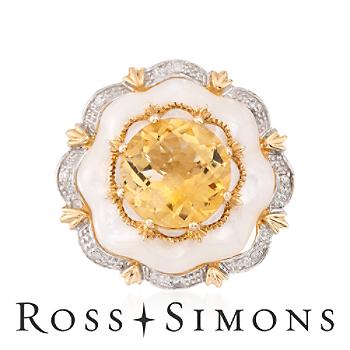 2.60 Carat Citrine Flower Ring With Diamonds In 14kt Yellow Gold