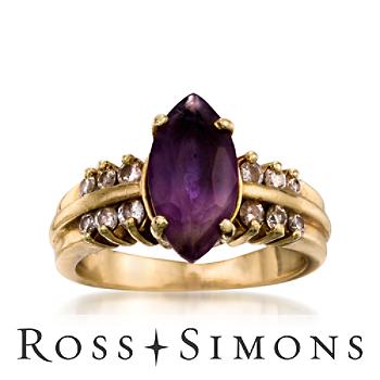 C. 1980 Vintage 1.35ct Amethyst, .25ct t.w. Diamond Ring. Size 5.5 vintage amethyst rings