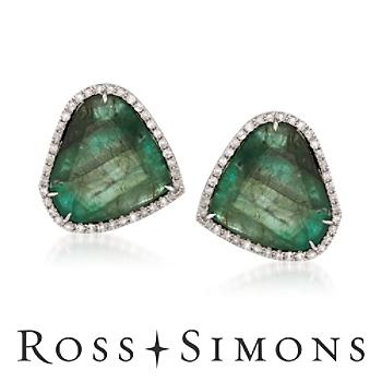 8.25ct t.w. Emerald, .38ct t.w. Diamond Earrings. Clip/Post Earrings