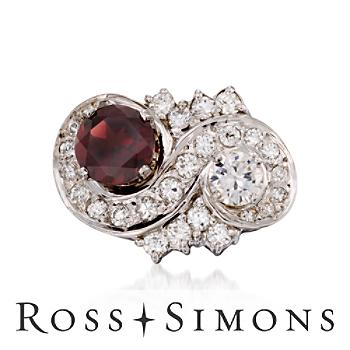 C. 1990 Vintage 1.85ct Garnet, 1.55ct t.w. Diamond Ring. Size 6.5 vintage garnet ring