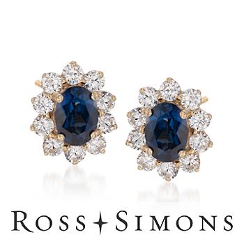 1.50ct t.w. Faux Sapphire, 1.00ct t.w. CZ Earrings In 14kt Yellow Gold