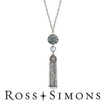 Moonstone, Pearl Tassel Necklace, 1.40ct t.w. Natural Diamonds in Two-Tone. 28"