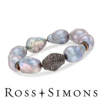 15-16mm Gray Pearl, 4.00ct t.w. Diamond Bracelet. Adjustable Size