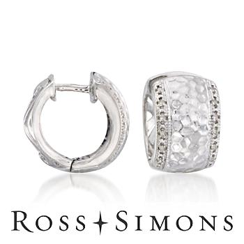 .10 ct. t.w. Diamond Hammered Hoop Earrings In Sterling Silver