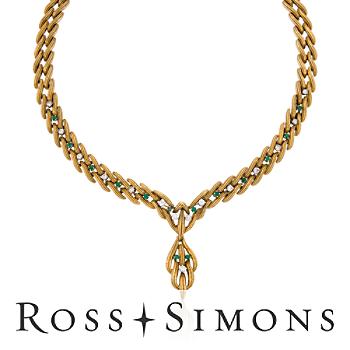 C. 1970. Vintage 1.00ct t.w. Diamond, .85ct t.w. Emerald Necklace. 16" vintage emerald jewelry