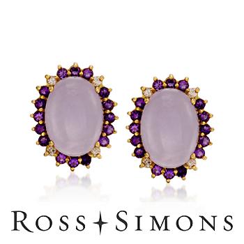 C. 2000. Vintage Jade, 2.30ct t.w. Amethyst Earrings, .40ct t.w. Diamonds Vintage Amethyst Earrings