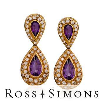 C. 1980. Vintage 5.70ct t.w. Amethyst, 1.85ct t.w. Diamond Earrings Vintage Amethyst Earrings