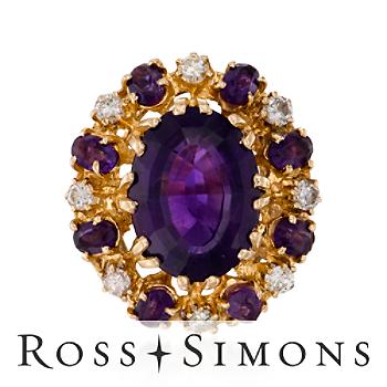 C. 1960. Vintage 10.65ct t.w. Amethyst, .50ct t.w. Diamond Cocktail Ring. Size 9 vintage amethyst rings