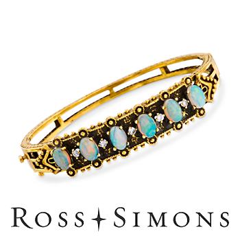 C. 1990. Vintage Opal, .25ct t.w. Diamond Bangle Bracelet. 5.5