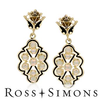C. 1960. Vintage Opal Earrings In 14kt Yellow Gold and Enamel opal earrings