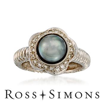C. 1990 Vintage Black Pearl, .30ct t.w. Diamond Ring In Gold. Size 9.5 vintage pearl jewelry