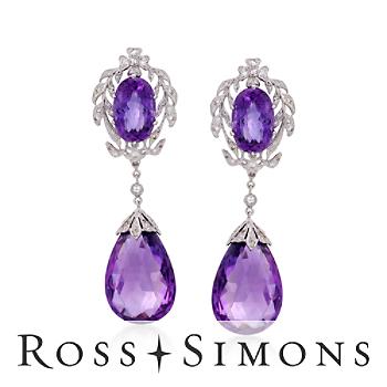 C. 2000 Vintage 45.00ct t.w. Amethyst, 1.40ct t.w. Diamond Earrings Vintage Amethyst Earrings
