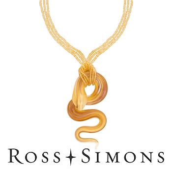 Italian Murano Glass Snake Necklace In 14kt Yellow Gold