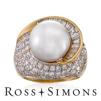 C. 1980 Vintage South Sea Pearl, Diamond Ring In Gold. Size 7 vintage pearl jewelry