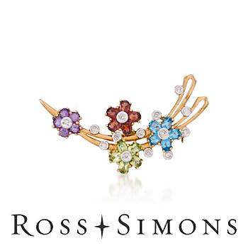 C. 1990 Vintage 3.15ct t.w. Multi-Gem Bouquet Pin In 14kt Yellow Gold
